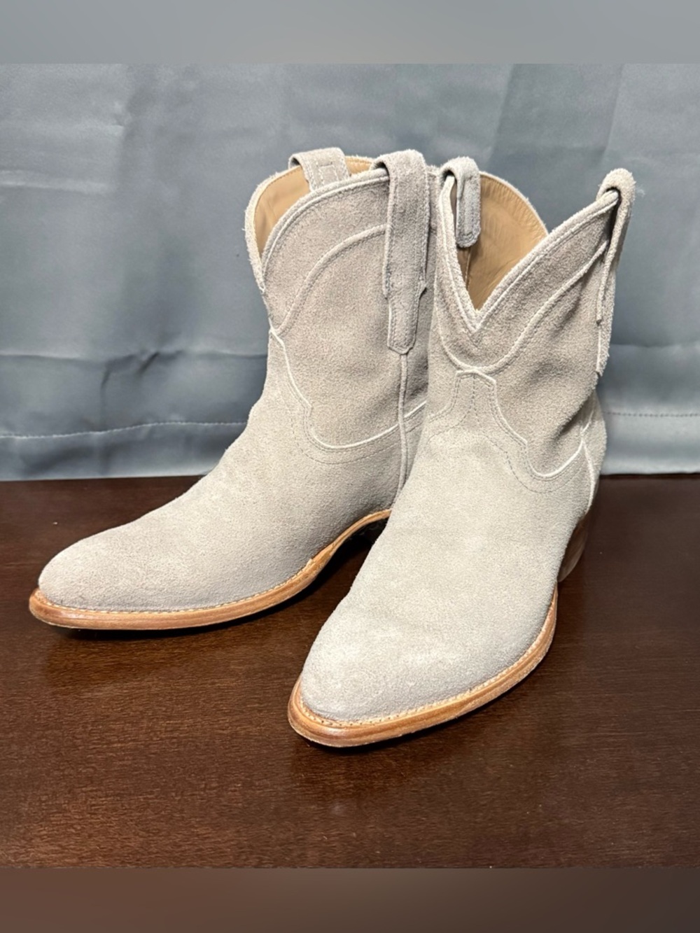 Tecovas Light Gray Suede Western Ankle Boots